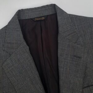 Corbin Blazer Mens 42R Wool Blend Gray Glen Plaid Two Button Sport Coat USA Vtg